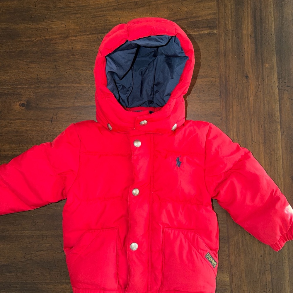 Ralph Lauren Kids Red Puffer Jacket with Navy Lining